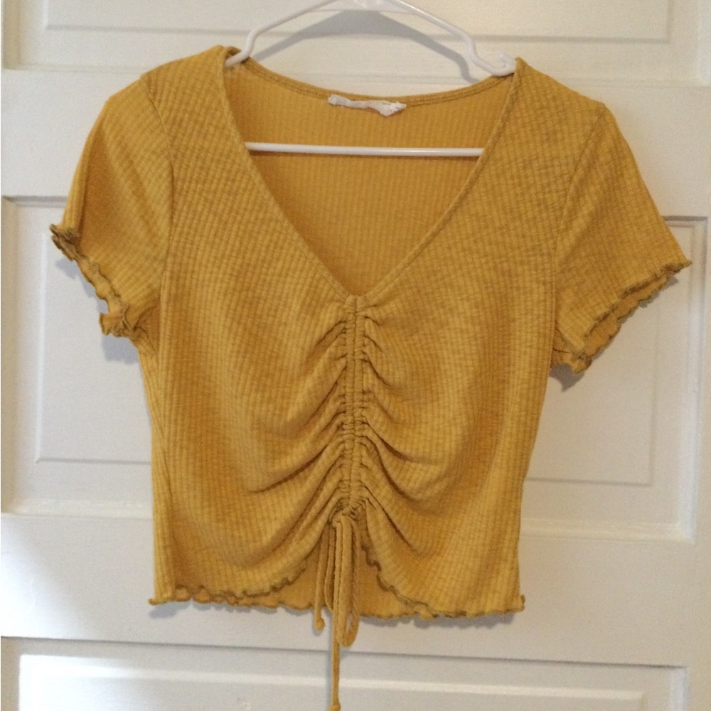 Yellow tie crop top
